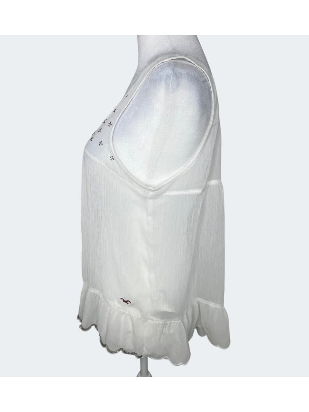 Hollister White Sleeveless Flowy Embroidered Tank Top Medium Scoop Neck - Picture 8 of 13